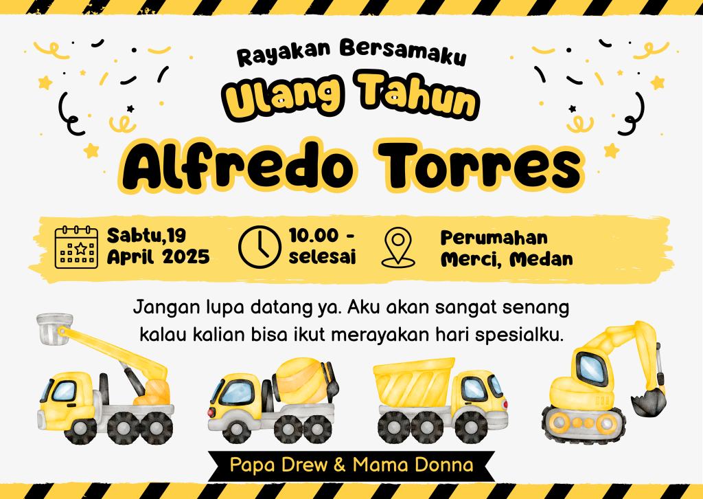 kuning hitam kartun lucu perayaan ulang tahun anak undangan