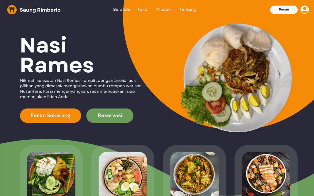 oranye dan hijau minimalis modern restoran website ui prototipe