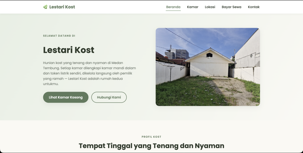 Website Lestari kost Medan Tembung - Portofolio CKrukuk Studio
